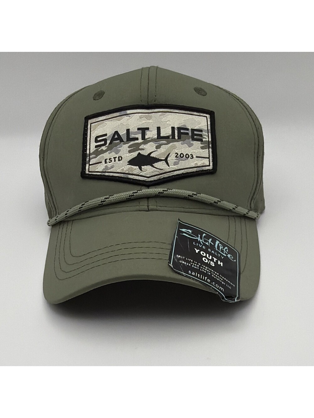 Salt Life Youth Boys Green Camo Baseball Cap Fish Logo Adjustable Polyester